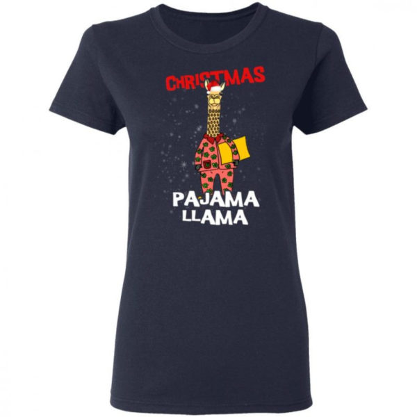 Funny Giraffe Christmas Pajama Llama Christmas Shirt Ladies T-Shirt Navy S