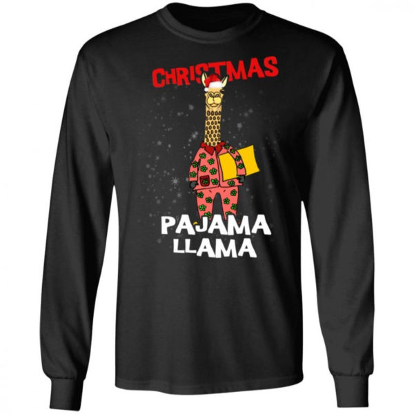 Funny Giraffe Christmas Pajama Llama Christmas Shirt Long Sleeve Black S