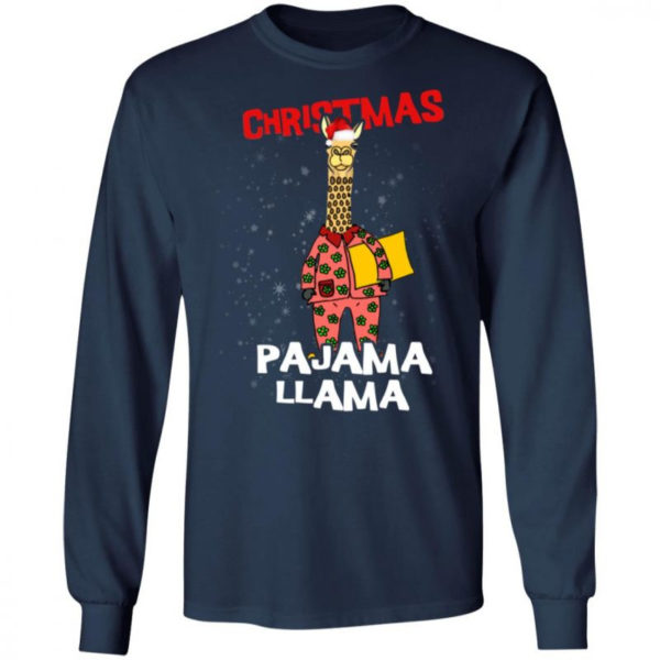 Funny Giraffe Christmas Pajama Llama Christmas Shirt Long Sleeve Navy S