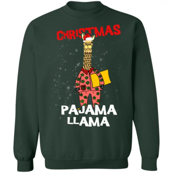 Funny Giraffe Christmas Pajama Llama Christmas Shirt Sweatshirt Forest Green S