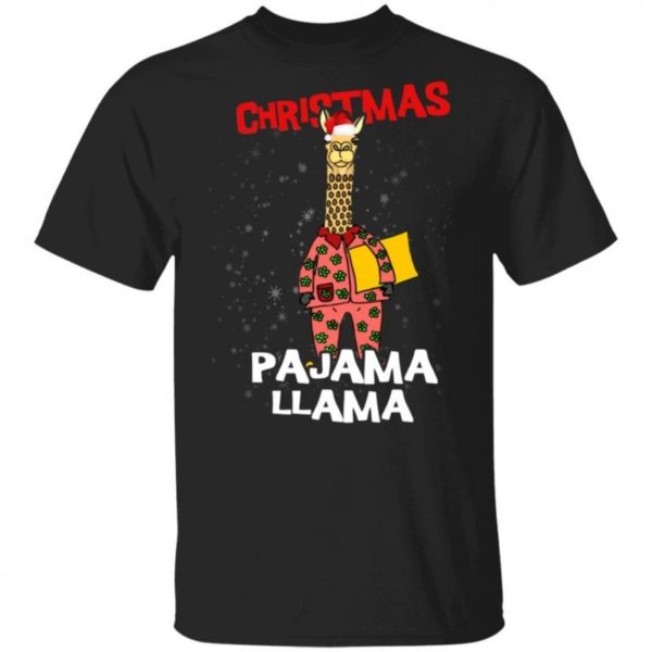 Funny Giraffe Christmas Pajama Llama Christmas Shirt Unisex T-Shirt Black S