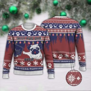 Gift For Dad Best Pug Dad Ever Christmas Sweater AOP Sweater Maroon S