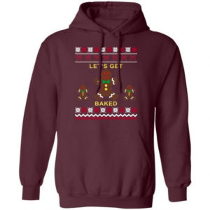 Gingerbread Let’s Get Baked Christmas T-Shirt Hoodie Hoodie Maroon S