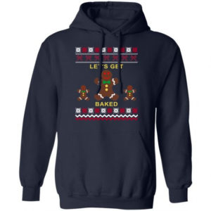 Gingerbread Let’s Get Baked Christmas T-Shirt Hoodie Hoodie Navy S