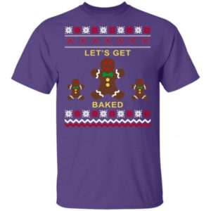 Gingerbread Let’s Get Baked Christmas T-Shirt Hoodie Unisex T-Shirt Purple S