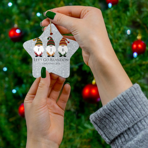 Gnomes Family Let’s Go Brandon Christmas 2021 Ceramic Ornaments product photo 2