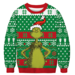 Grinch Cartoon Ugly Grinch Santa Christmas Sweater AOP Sweater Green S