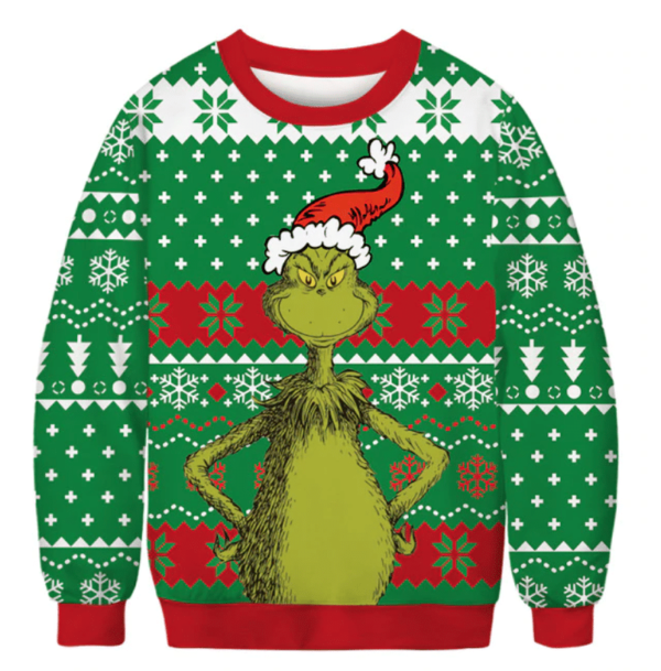 Grinch Cartoon Ugly Grinch Santa Christmas Sweater AOP Sweater Green S