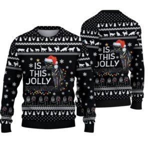 Grumpy Black Cat Is This Jolly Enough? Christmas Sweater AOP Sweater Black S