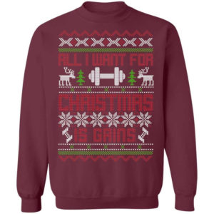 Gym Lover All I Want For Christmas Is Gains T-Shirt Sweatshirt Sweatshirt Maroon S