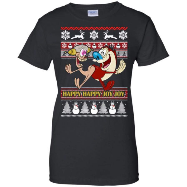 Happy Happy Joy Joy Funny Christmas Shirt Ladies T-Shirt Black S