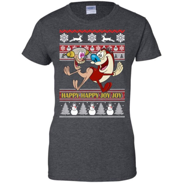 Happy Happy Joy Joy Funny Christmas Shirt Ladies T-Shirt Dark Heather S