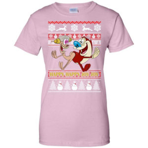 Happy Happy Joy Joy Funny Christmas Shirt Ladies T-Shirt Light Pink S
