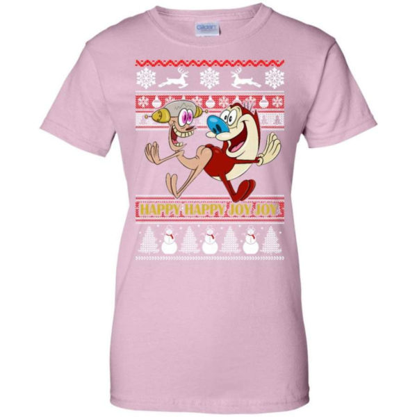 Happy Happy Joy Joy Funny Christmas Shirt Ladies T-Shirt Light Pink S