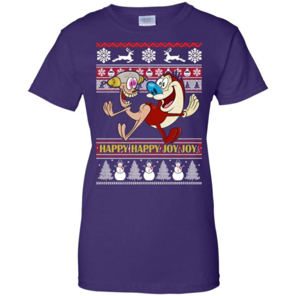 Happy Happy Joy Joy Funny Christmas Shirt Ladies T-Shirt Purple S