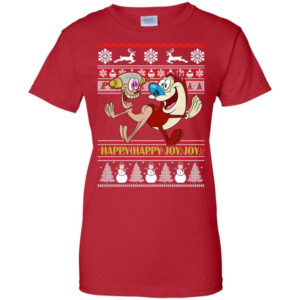 Happy Happy Joy Joy Funny Christmas Shirt Ladies T-Shirt Red S