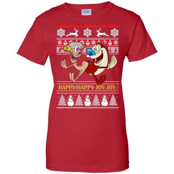 Happy Happy Joy Joy Funny Christmas Shirt Ladies T-Shirt Red S