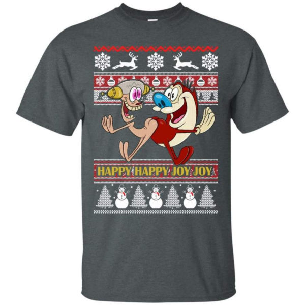 Happy Happy Joy Joy Funny Christmas Shirt Unisex T-Shirt Dark Heather S