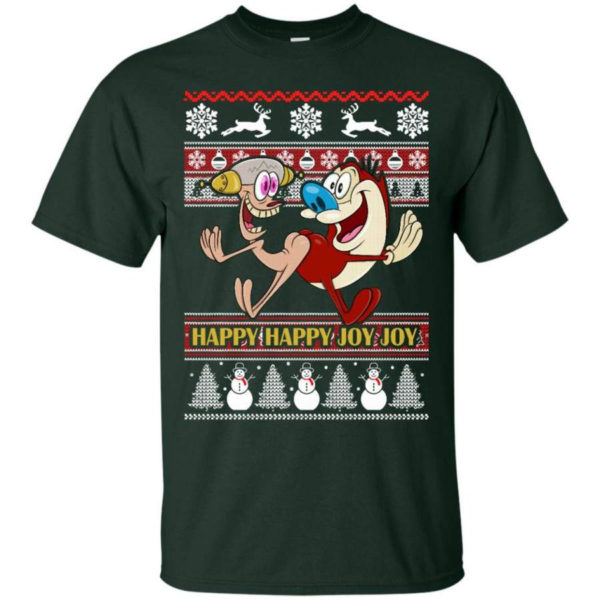 Happy Happy Joy Joy Funny Christmas Shirt Unisex T-Shirt Forest Green S