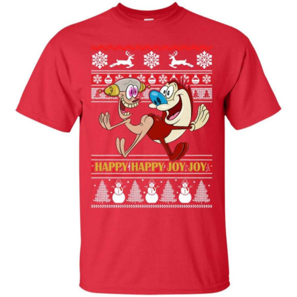 Happy Happy Joy Joy Funny Christmas Shirt Unisex T-Shirt Red S
