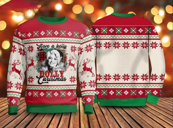Have A Holly Dolly Christmas Sweater AOP Sweater Red S