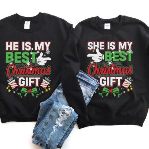 He Is My Best Christmas Gift She Is My Best Christmas Gift Christmas Couple Sweatshirt product photo 0