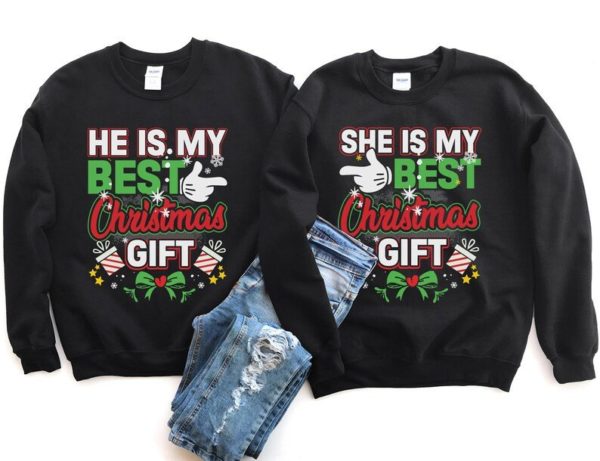 He Is My Best Christmas Gift She Is My Best Christmas Gift Christmas Couple Sweatshirt product photo 0