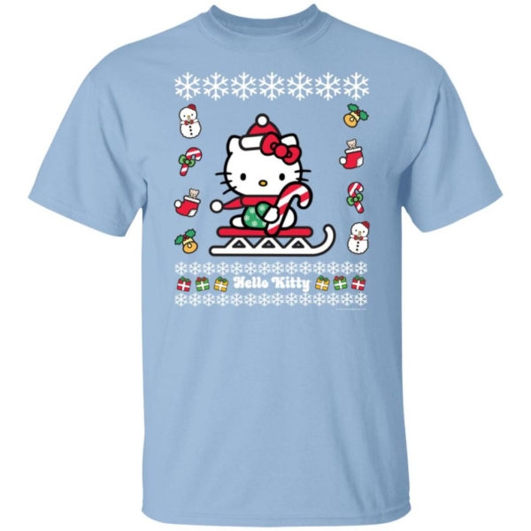 Hello Kitty Candy Cane Snowman Christmas T-shirt Unisex T-Shirt Light Blue S