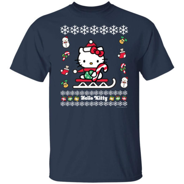 Hello Kitty Candy Cane Snowman Christmas T-shirt Unisex T-Shirt Navy S