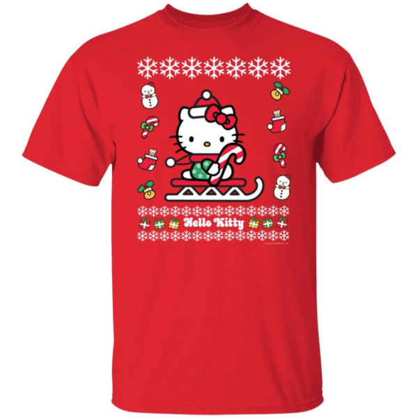 Hello Kitty Candy Cane Snowman Christmas T-shirt Unisex T-Shirt Red S