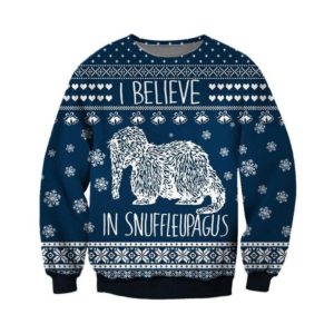 I Believe Snuffleupagus Christmas Sweater AOP Sweater Navy Blue S