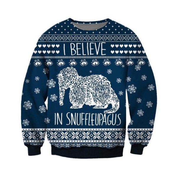 I Believe Snuffleupagus Christmas Sweater AOP Sweater Navy Blue S