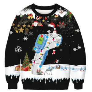 Infrared Thermometer Santa Reindeer Winter Christmas Sweater AOP Sweater Black S