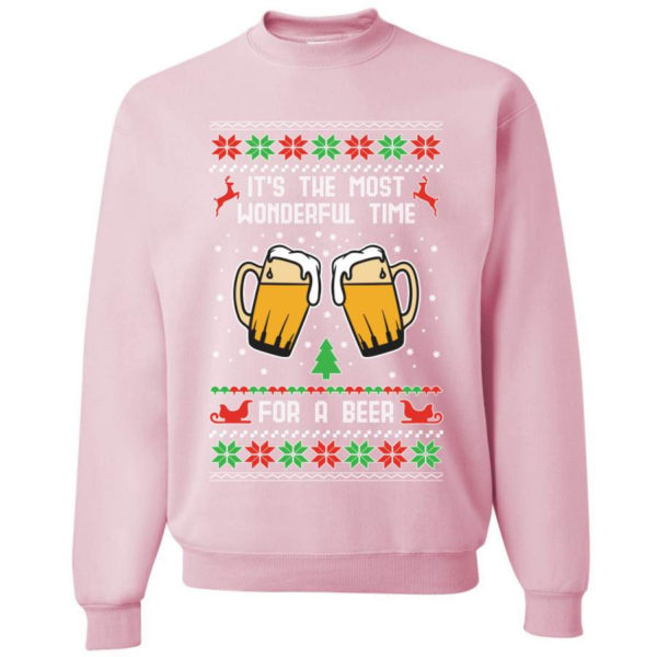 It’s The Most Wonderful Time For A Beer Christmas Sweatshirt Sweatshirt Link Pink S
