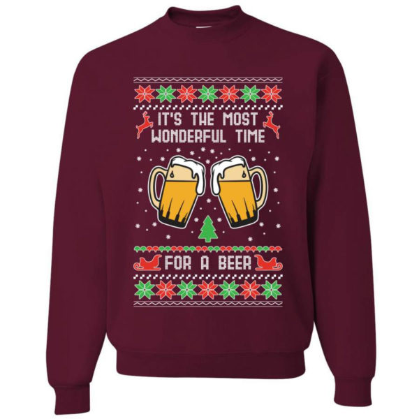 It’s The Most Wonderful Time For A Beer Christmas Sweatshirt Sweatshirt Maroon S