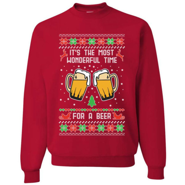It’s The Most Wonderful Time For A Beer Christmas Sweatshirt Sweatshirt Red S