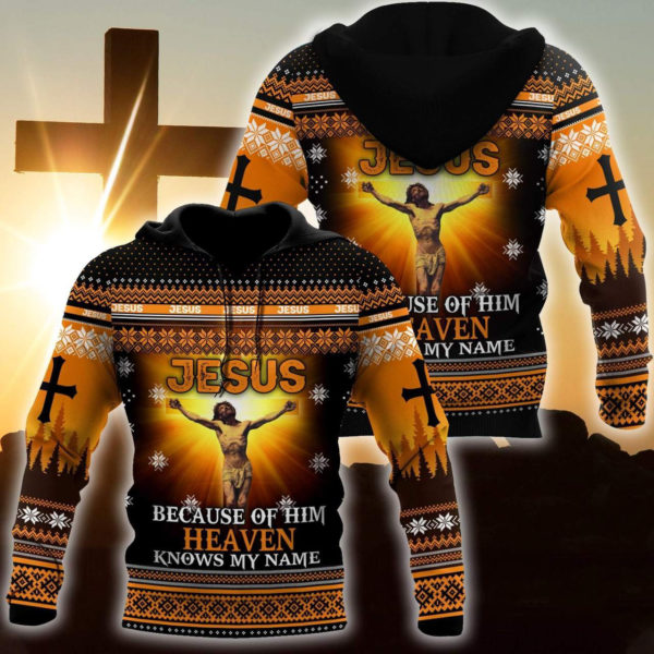 Jesus Because Of Him Heaven Know My Name Christmas All Over Print 3D Shirt 3D Hoodie Black S