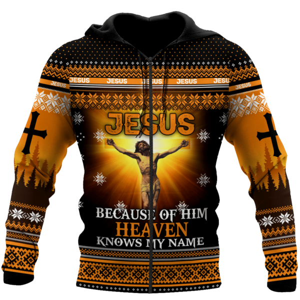 Jesus Because Of Him Heaven Know My Name Christmas All Over Print 3D Shirt 3D Zip Hoodie Black S