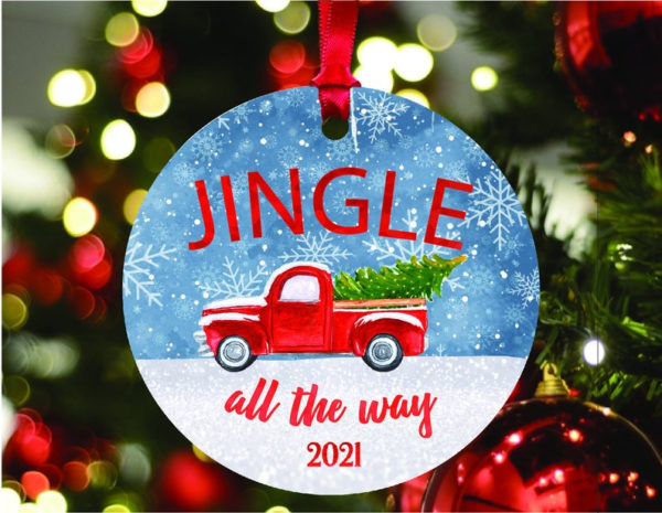 Jingle All the Way Red Car Christmas Circle Ornament product photo 1