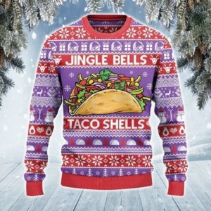 Jingle Bells Taco Shells Taco Lover Christmas Sweater AOP Sweater Purple S