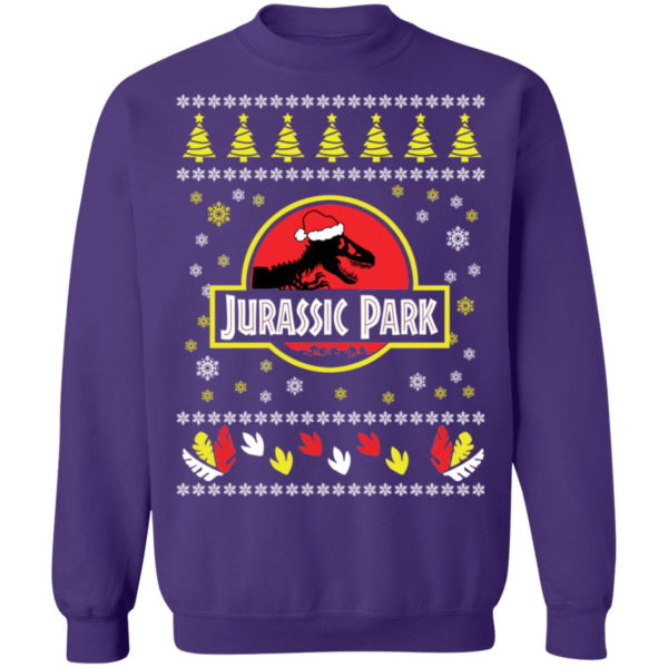 Jurassic Park Ugly Dinosaur Santa Christmas Sweatshirt Christmas Sweatshirt Purple S