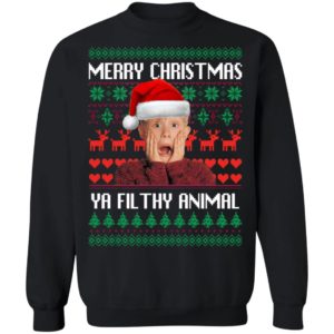 Kevin Merry Christmas Ya Filthy Animal Christmas Sweatshirt Crewneck Sweatshirt Black S