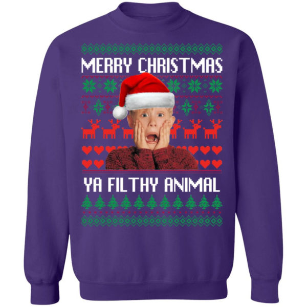Kevin Merry Christmas Ya Filthy Animal Christmas Sweatshirt Crewneck Sweatshirt Purple S