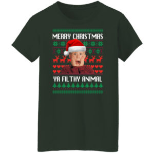 Kevin Merry Christmas Ya Filthy Animal Christmas Sweatshirt Ladies T-Shirt Forest Green S