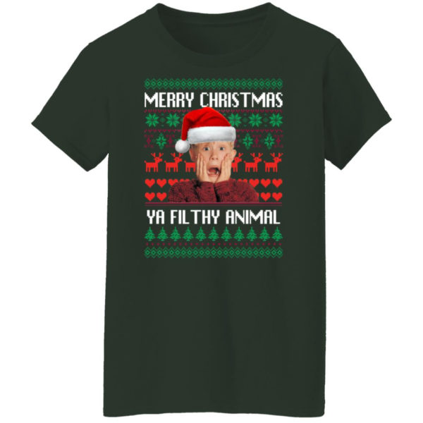 Kevin Merry Christmas Ya Filthy Animal Christmas Sweatshirt Ladies T-Shirt Forest Green S