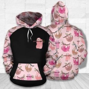 Lazy Sloth Pink All Over Print 3D Hoodie Zip Hoodie 3D Hoodie Pink S