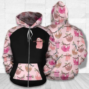 Lazy Sloth Pink All Over Print 3D Hoodie Zip Hoodie 3D Zip Hoodie Pink S