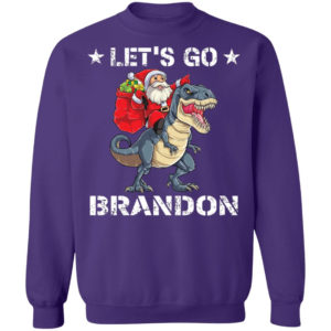 Let’s Go Brandon Santa T-Rex Christmas Shirt Crewneck Sweatshirt Purple S
