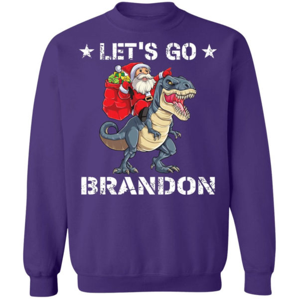 Let’s Go Brandon Santa T-Rex Christmas Shirt Crewneck Sweatshirt Purple S