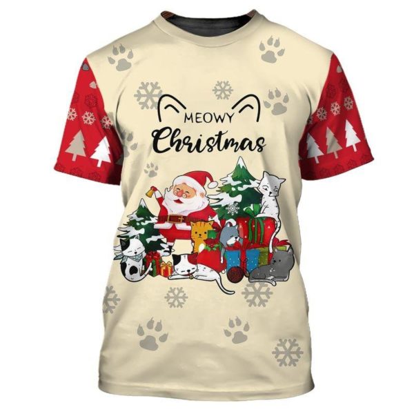 Meowy Christmas Santa And Funny Cats Christmas All Over Print 3D Shirt 3D T-Shirt Red S